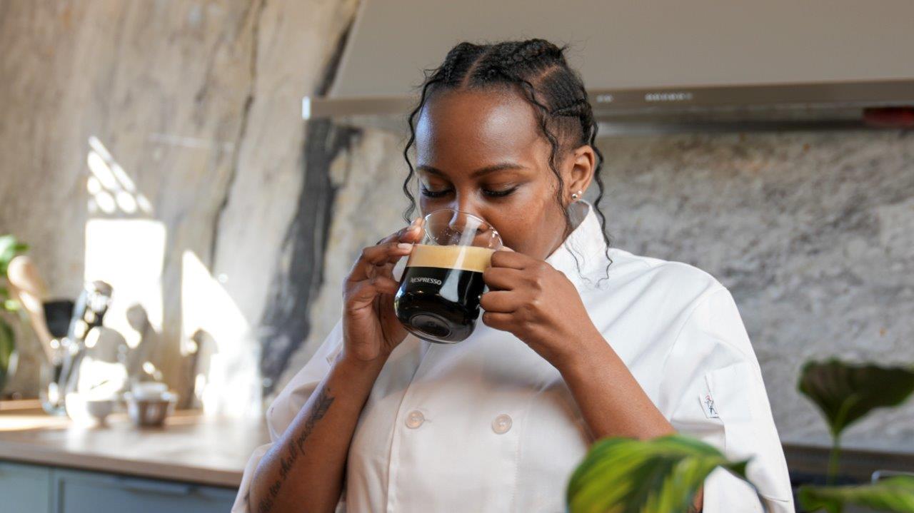 Chef Motheba enjoying Nespresso